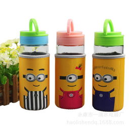 現(xiàn)貨批發(fā)手提玻璃杯小黃人玻璃杯各款杯套兒童水杯杯子 好利身日用品